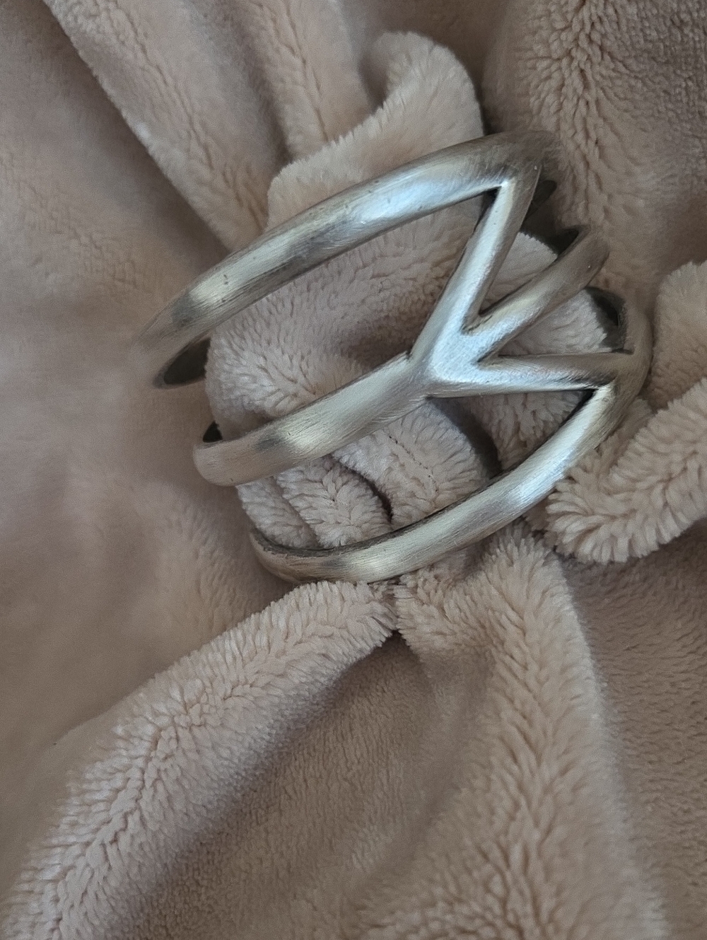 Rare Vintage Lucky Brand "Lucky You" Silver 6.25 Size Open Cuff Peace Bracelet